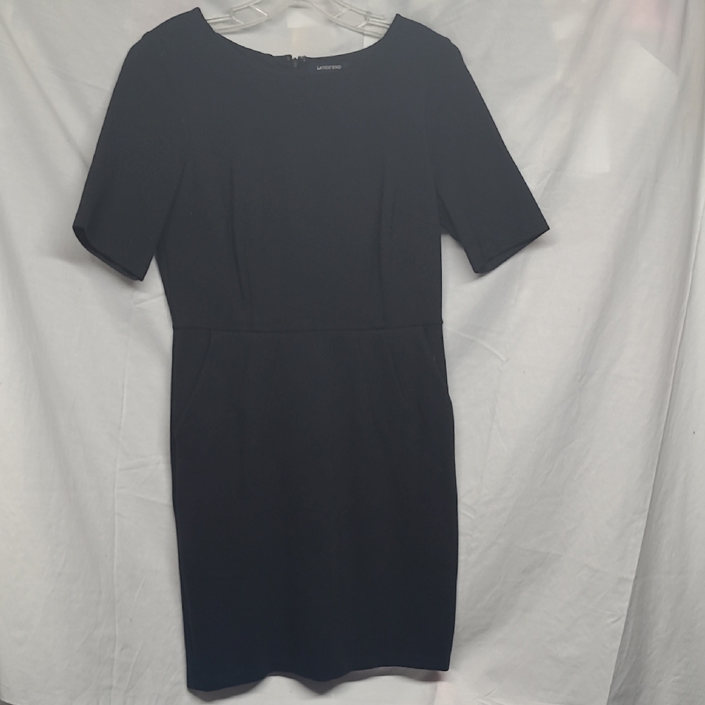 Lands' End Black Short-Sleeve Sheath Dress